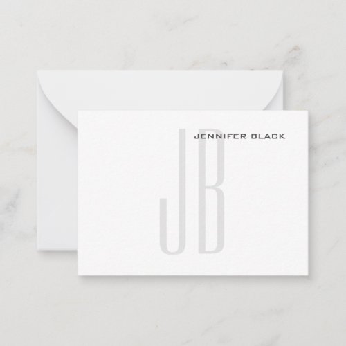 Monogram Grey Black White Modern Minimalist Note Card