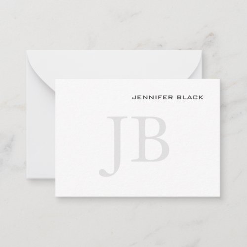 Monogram Grey Black White Modern Minimalist Note Card