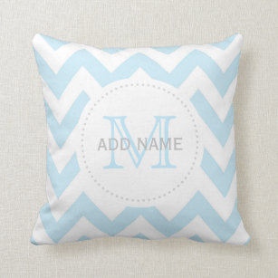 Monogram Grey Blue Chevron Baby Boy Pillow