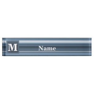 Monogram grey-blue stripes desk name plate