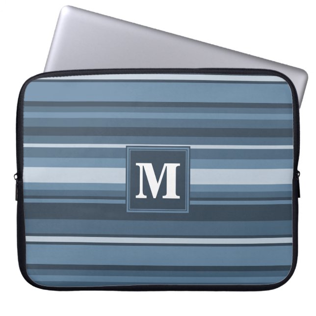 Monogram grey-blue stripes laptop sleeve (Front)