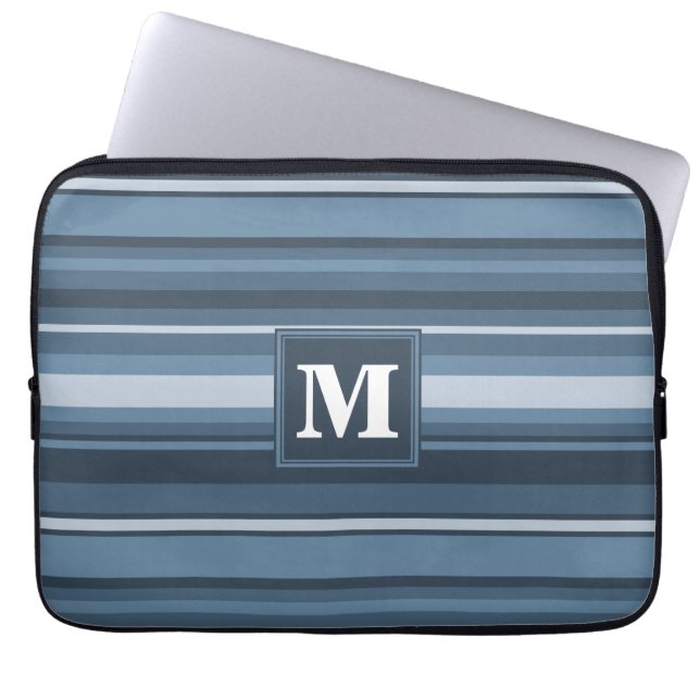 Monogram grey-blue stripes laptop sleeve (Front)