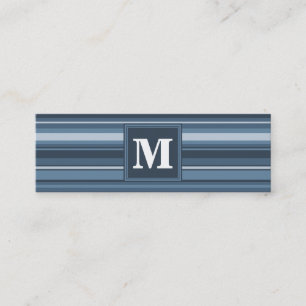 Monogram grey-blue stripes mini business card