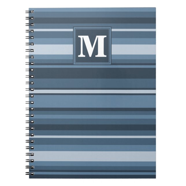 Monogram grey-blue stripes notebook (Front)
