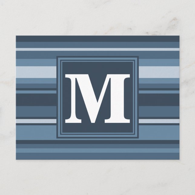 Monogram grey-blue stripes postcard (Front)