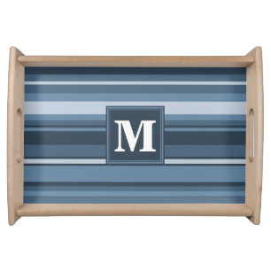 Monogram grey-blue stripes serving tray