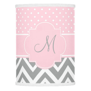 Monogram Grey Chevron with Pastel Pink Polka Dot Lamp Shade