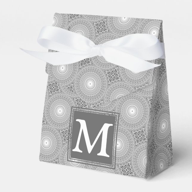 Monogram grey circles pattern favor boxes (Front Side)