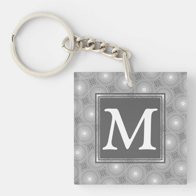 Monogram grey circles pattern keychain (Front)