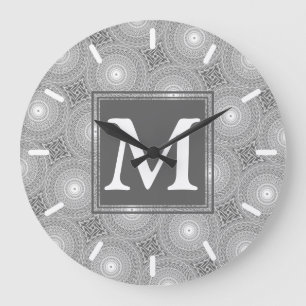 Monogram grey circles pattern large clock
