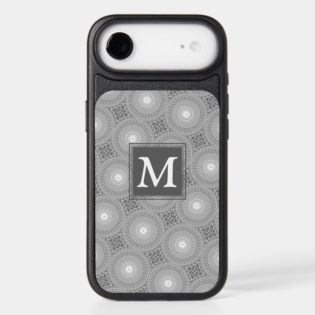 Monogram grey circles pattern OtterBox iPhone case (Back)