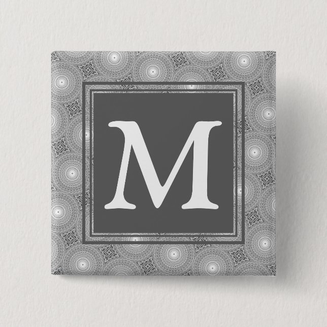 Monogram grey circles pattern pinback button (Front)