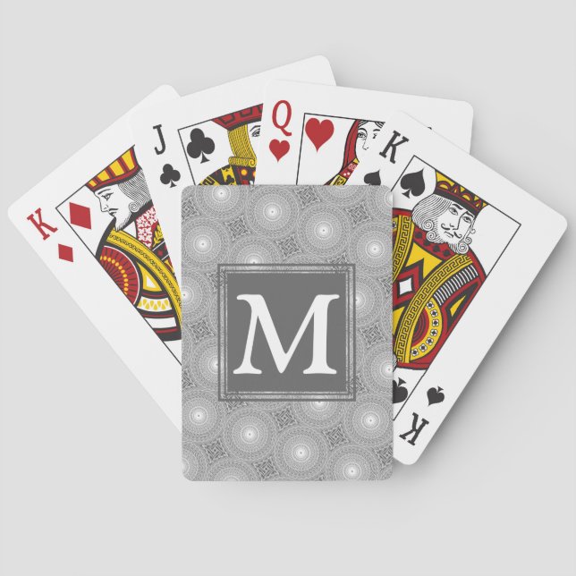 Monogram grey circles pattern poker cards (Back)