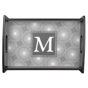 Monogram grey circles pattern serving tray
