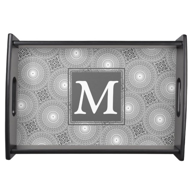 Monogram grey circles pattern serving tray (Front)