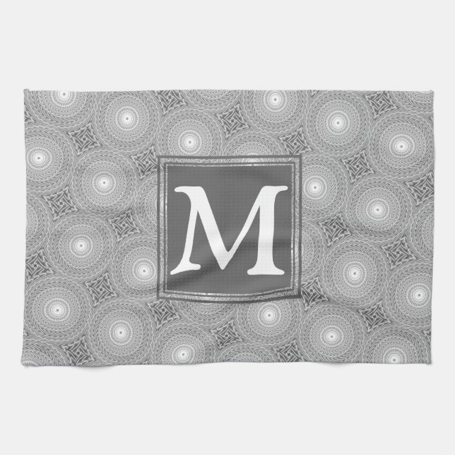 Monogram grey circles pattern towel (Horizontal)