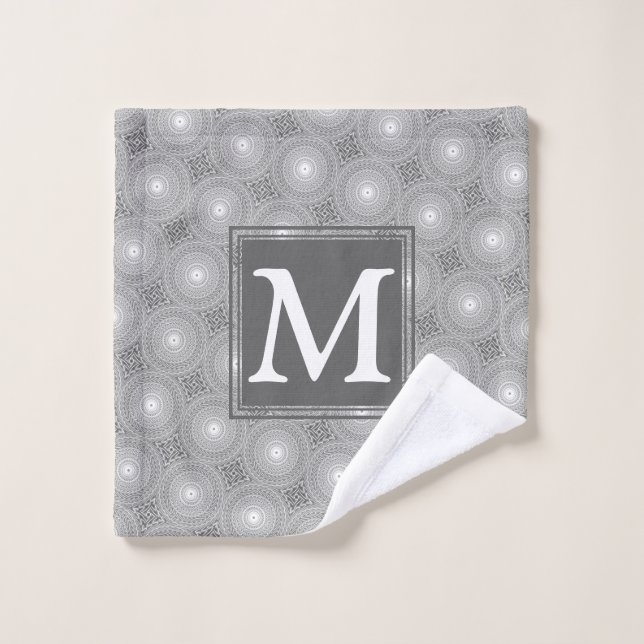 Monogram grey circles pattern wash cloth (Wash Cloth)