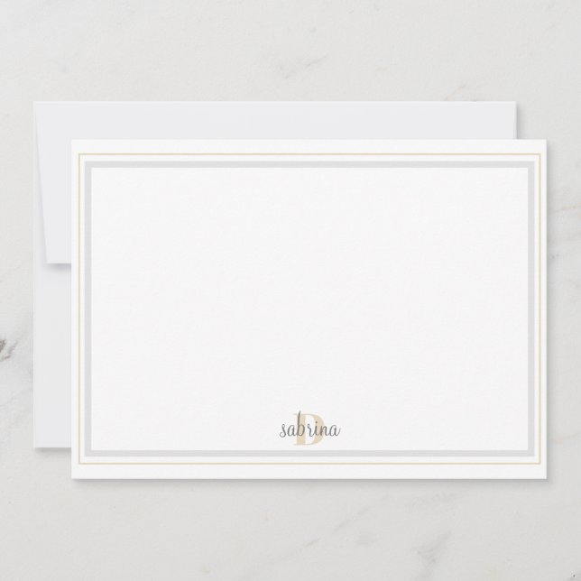 Monogram Grey & Gold Stripe Thank You Card (Front)