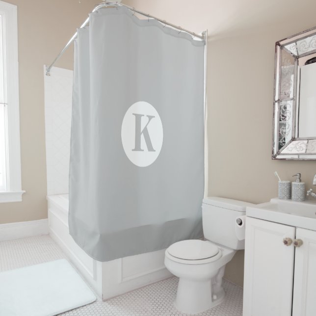 Monogram Grey Gray White Minimal Elegant Simple Shower Curtain (In Situ)