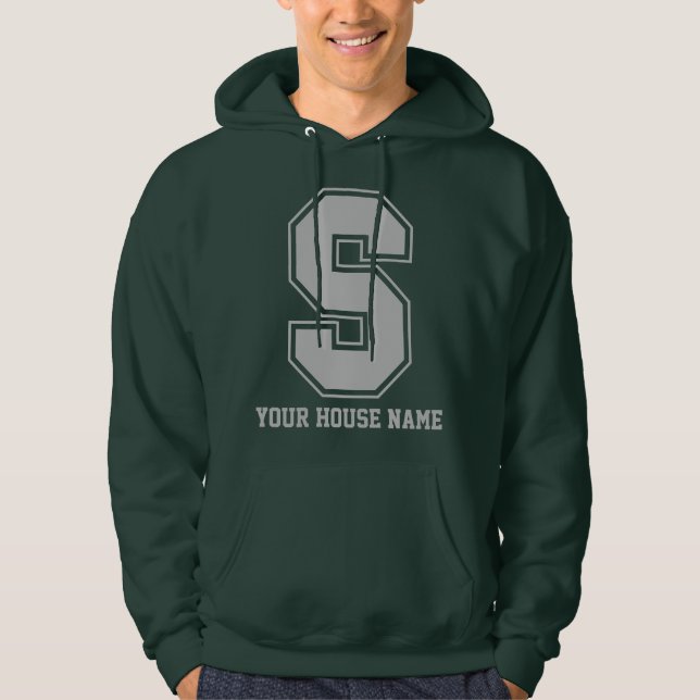 Monogram Grey Green College House Initial S Hoodie (Front)