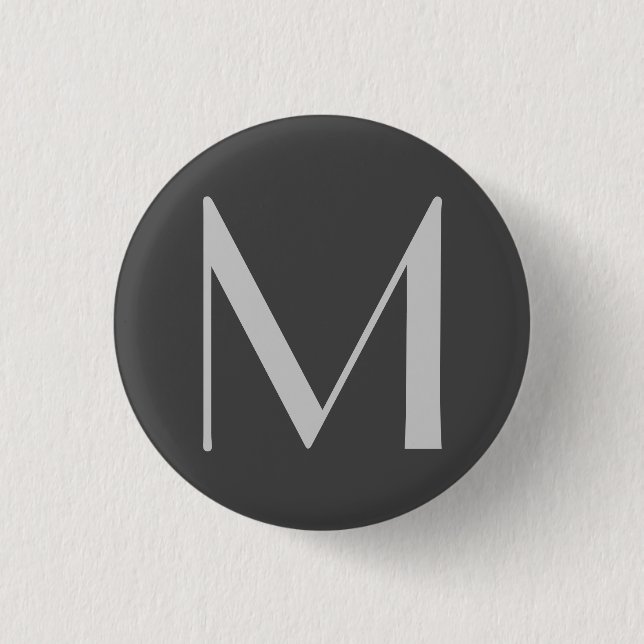 Monogram Grey Modern Add Your Name Initial Button (Front)