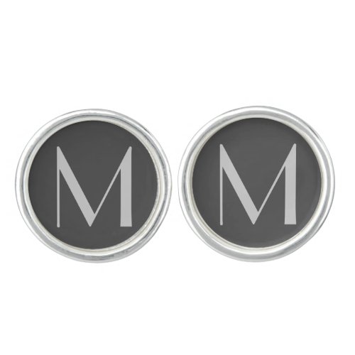 Monogram Grey Modern Add Your Name Initial Cufflinks