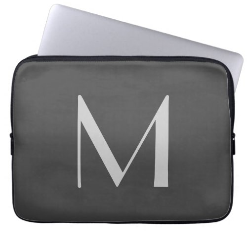 Monogram Grey Modern Add Your Name Initial Laptop Sleeve