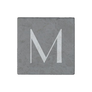 Monogram Grey Modern Add Your Name Initial Stone Magnet