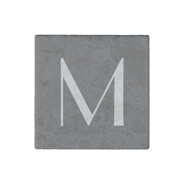 Monogram Grey Modern Add Your Name Initial Stone Magnet (Front)