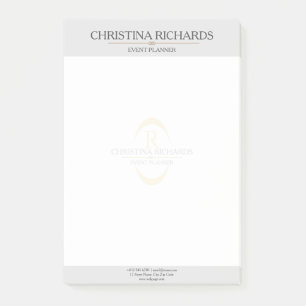 Monogram Grey Modern Elegant Business Post-it Notes
