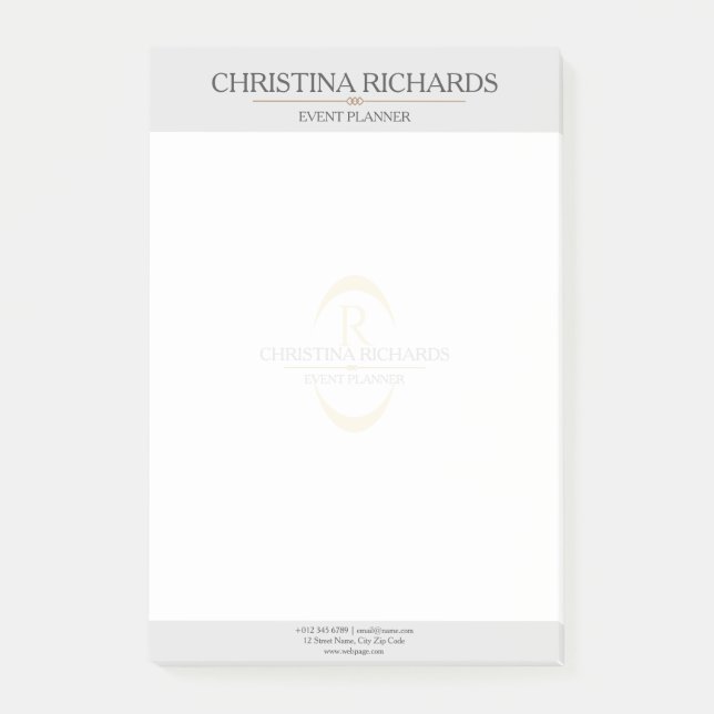 Monogram Grey Modern Elegant Business Post-it Notes (Front)