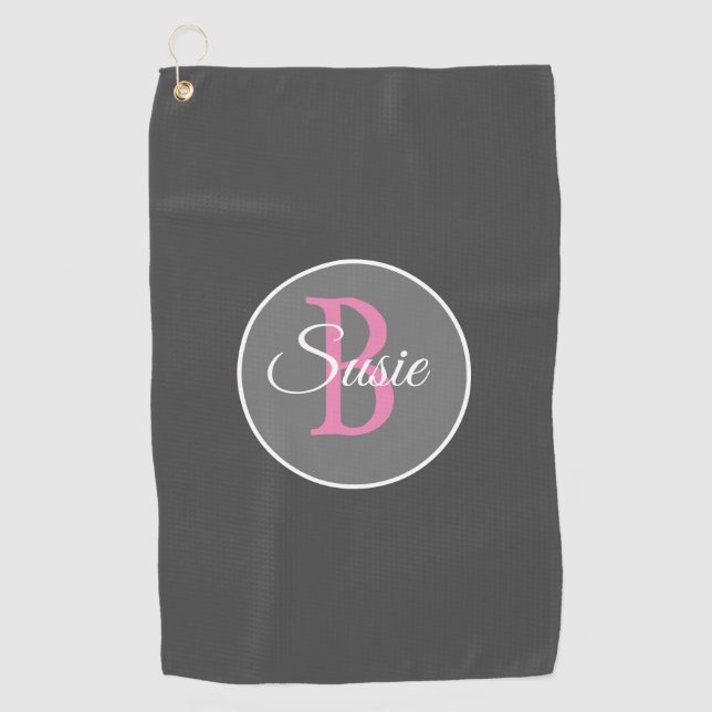 Monogram Grey Pink Women's Golf Towel (Front)
