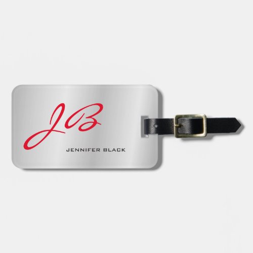 Monogram Grey Red Modern Minimalist Luggage Tag