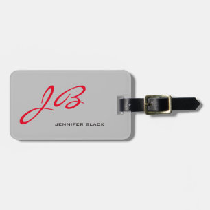 Monogram Grey Red Modern Minimalist Luggage Tag