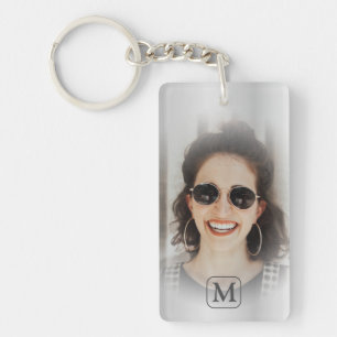 Monogram Grey Silver Photo Keepsake Keychain