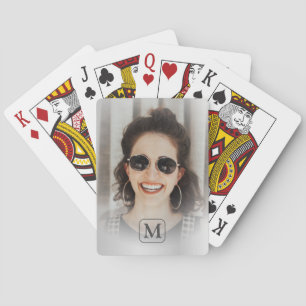 Monogram Grey Silver Photo Keepsake Poker Cards