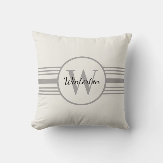 Monogram grey striped throw pillow (Front)