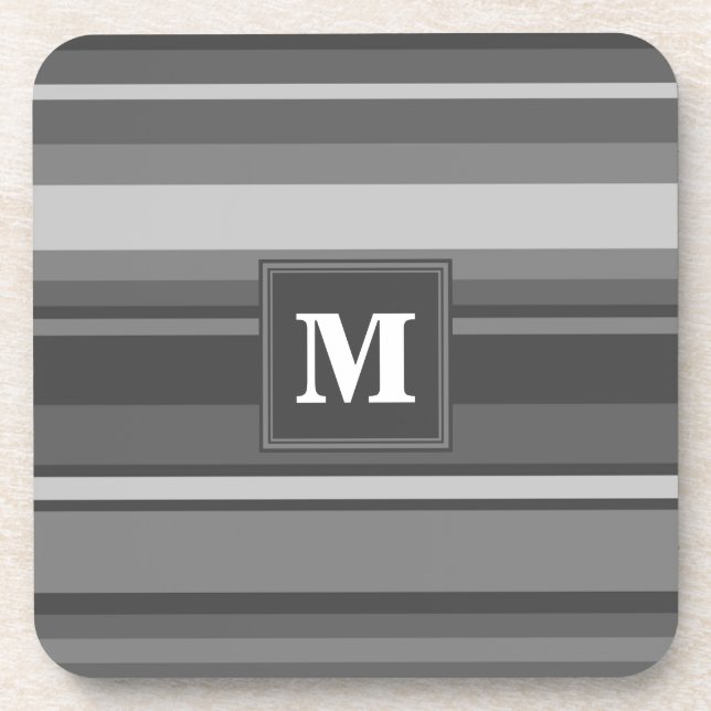 Monogram grey stripes beverage coaster (Front)