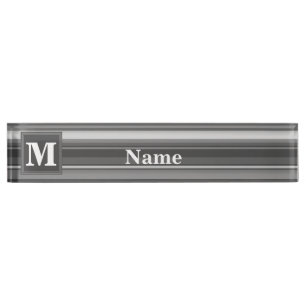 Monogram grey stripes desk name plate