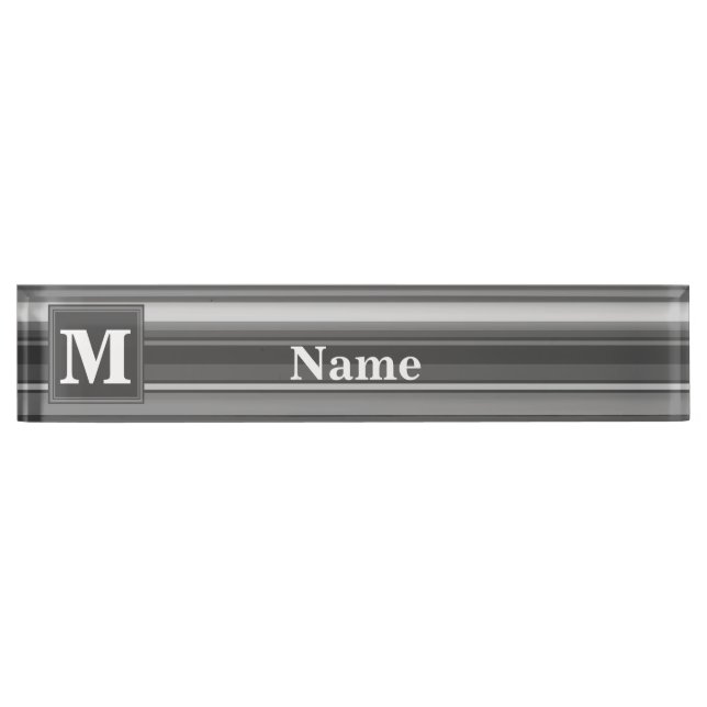 Monogram grey stripes desk name plate (Front)