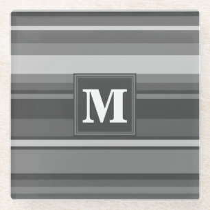 Monogram grey stripes glass coaster
