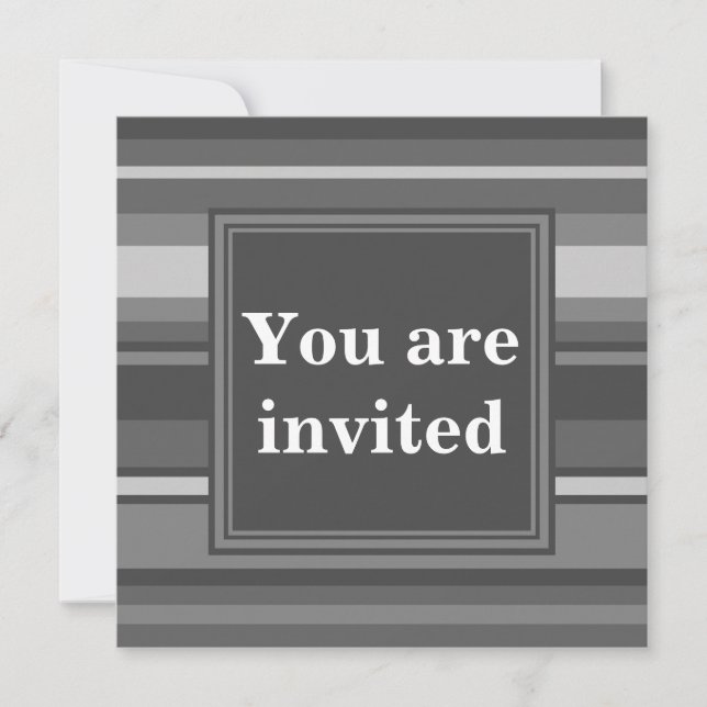 Monogram grey stripes invitation (Front)