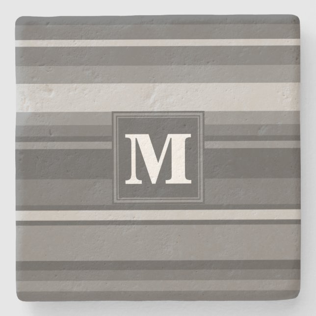 Monogram grey stripes stone coaster (Front)
