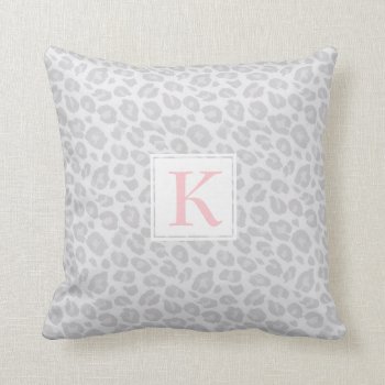 Monogram Grey Tonal Leopard Print Throw Pillow by RockPaperDove at Zazzle
