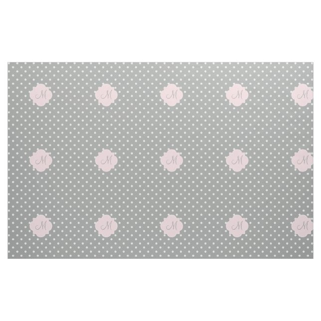 Monogram Grey, White and Pastel Pink Polka Dot Fabric (Yard)