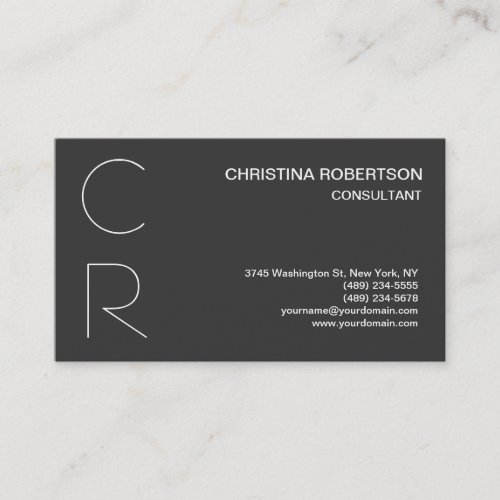 Monogram Grey White Business Card