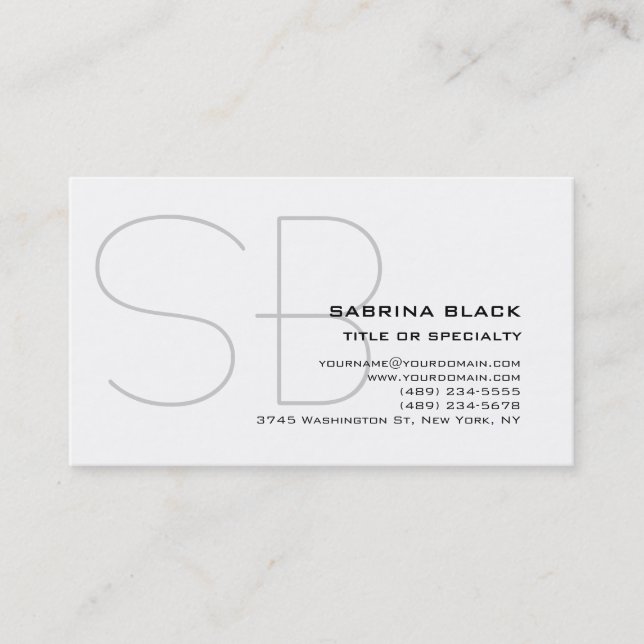 Monogram Grey White Consultant Business Card (Front)