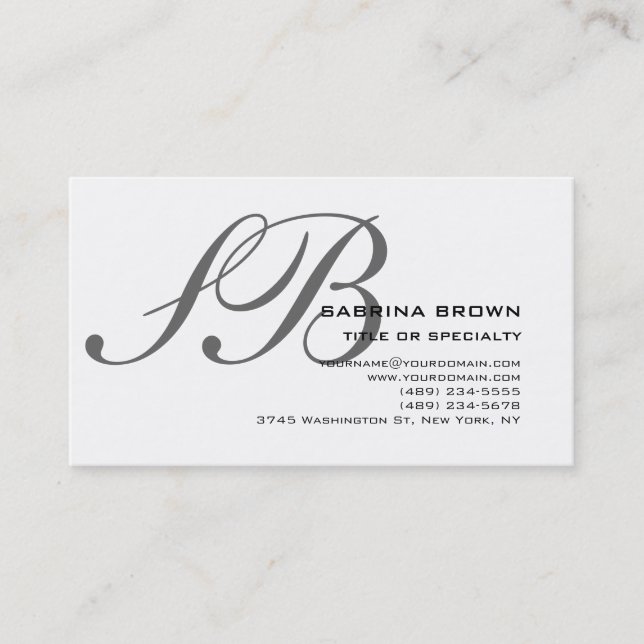 Monogram Grey White Consultant Business Card (Front)