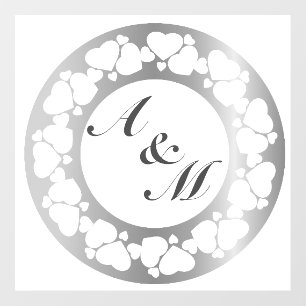 Monogram Grey White Hearts Circle Wedding  Floor Decals