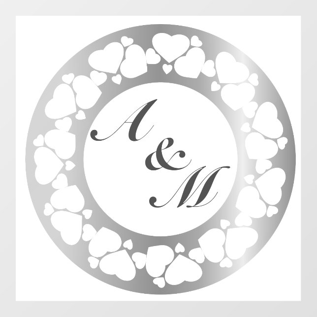 Monogram Grey White Hearts Circle Wedding  Floor Decals (Front)